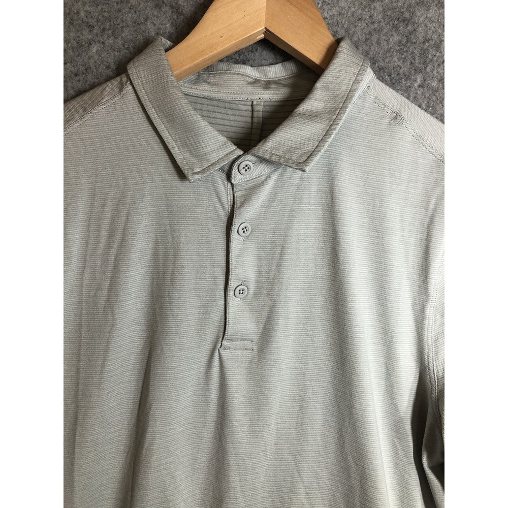Lululemon Shirt Medium Gray Stripe Performance Stretch Polo Golf Career Casual